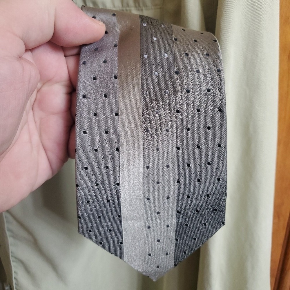 J. Ferrar Necktie Mens Grey Striped Polka Dot Silk Formal Business Wedding Tie
